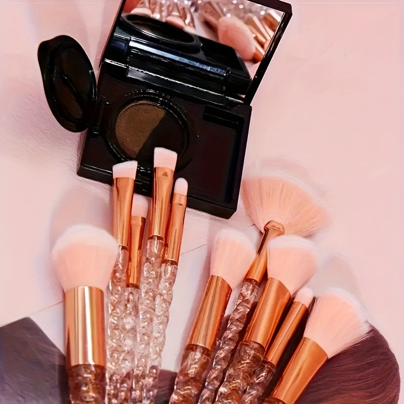 10pcs round makeup brush set, nylon bristle, ABS plastic handle, alcohol free, easy to use, basic color, eyeliner, eye shadow, lip brush, Independence Day gift