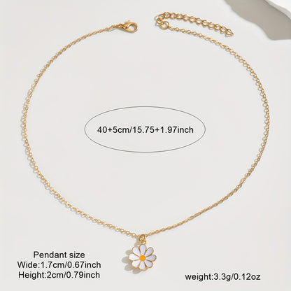 1pc Elegant Minimalist Golden-Plated White Enamel Daisy Pendant Necklace with Delicate Chain - Everyday & Music Festival Jewelry for Women, Year-Round Versatile Accessory, Necklace Pendant, Festival Fashion, Chic Appearance,