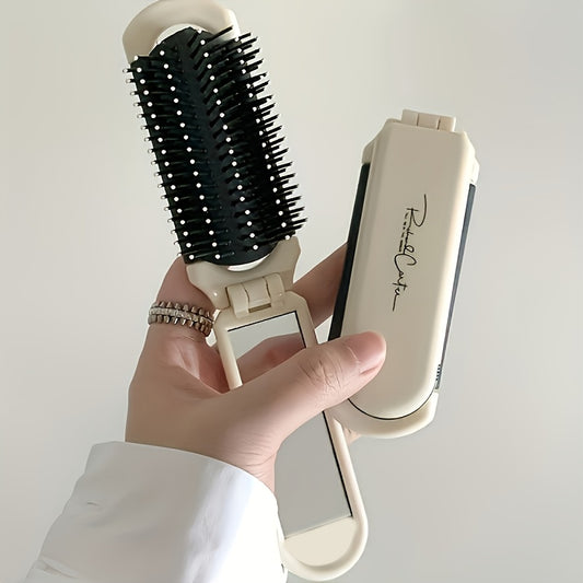 Portable Folding Hairbrush with Mirror - Anti-Static, Retractable Mirror, Mini Travel Size, Durable ABS Handle, Suitable for All Hair Types - Perfect Gift for Weddings/School Season/Halloween/Christmas