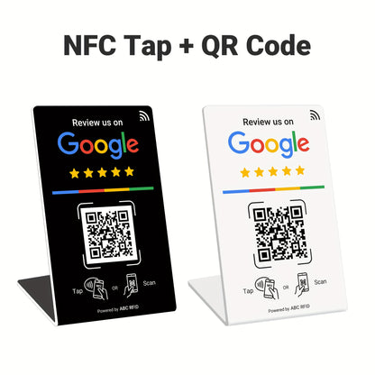 Social Media Integration Stand for Businesses - NFC Tap & QR Code, Easy Setup with Review Link ManaSynthetic Gemstoneent, Durable PVC, Perfect for Google Reviews and Social Media Integration, Social Media Stand