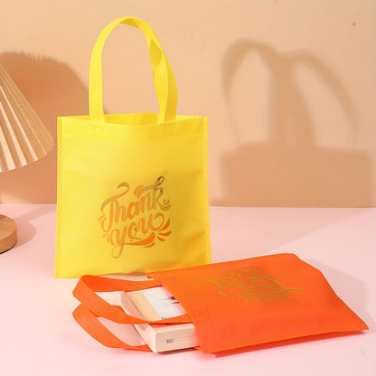 10pcs Thank You Gift Bags - Reusable Non-Woven Tote Bags with Rainbow Colors & Golden Glitter "Thank You" Design, Sturdy Handles for Birthdays, Weddings, Holidays, Small Business Gifts, Small Gift Bags, Event Favor Bags, Eleg