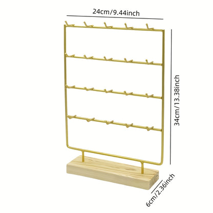 1pc Elegant Wooden Earring Display Stand with Metal Frame - Rectangular, Lacquered Finish, Perfect for Selling or Organizing Jewelry, Jewelry Display | Modern Earring Rack | Durable Jewelry Stand, Jewelry Display Rack, Jewelr