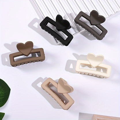 5pcs Elegant Heart-Shaped Rectangular Hair Clips - Matte Finish, Small Size, Plastic Material, Retro Style, Perfect for Valentine'S Day or Daily Use, Valentine'S Day Accessories | Elegant Hair Design | Plastic Claw Clips