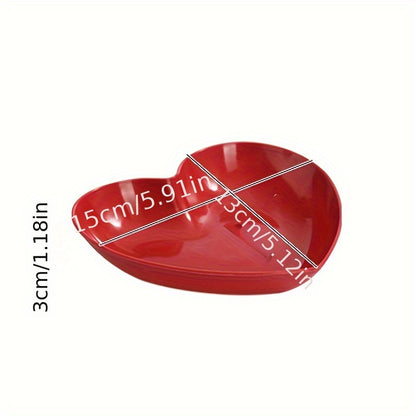 6pcs Plastic Heart-Shaped Serving Plate Set Red Love Theme Fruit, Snack and Candy Plate, for Valentine'S Day, Wedding, Banquet and Special Occasions