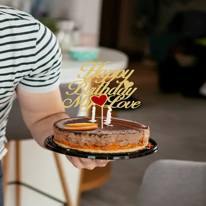 Unique, Golden Glitter 'My Love' Birthday Cake Topper - Heart-Shaped Decoration for Wife, Husband, or Parents, Birthday Decorations
