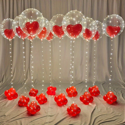 12pcs 18-inch Transparent Bubble Ball Red Balloon Set, Suitable for Valentine's Day, Birthday, Wedding, Proposal and Anniversary Celebrations, with Large Red Heart-shaped Balloons - Indoor and Outdoor Balloon Decoration, No E