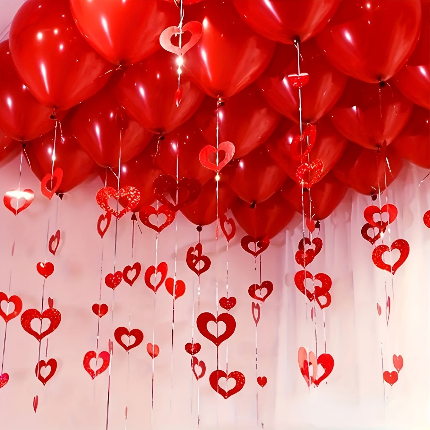 50pcs of Valentine'S Day Hanging Heart Decorations - Plastic Red Heart Pendants And DIY Silk Strings - Non-Electric, No Feathers, Suitable for Wedding, Birthday, Party Decorations, And Romantic Room Arrangements, Silk Strings