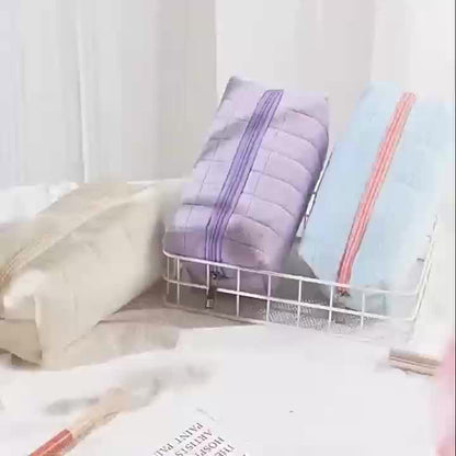 Soft Plaid Polyester Makeup Bag - Large Capacity, Odorless Travel Cosmetic Pouch with Zipper for Brushes & Storage,