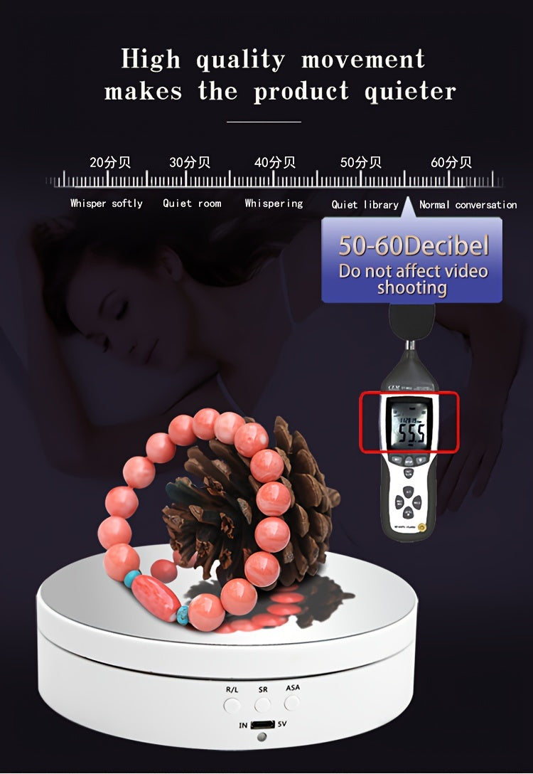 Electric Rotating Display Stand Turntable with Mirror Top, USB Powered, 5V Operating Voltage, 3 Speeds, Jewelry Display Holder, 6.6lbs Capacity