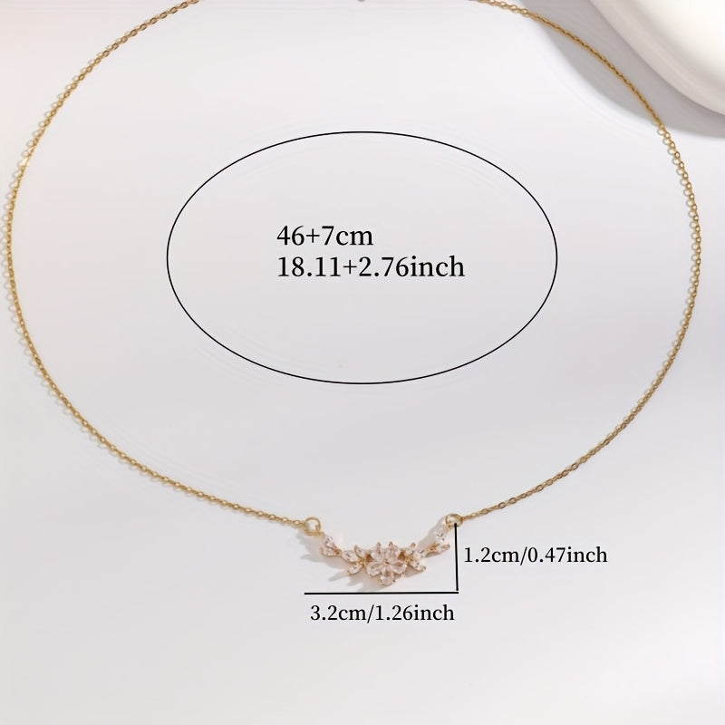 1pc Elegant Minimalist Floral Leaf Pendant Necklace - Golden-Tone Copper Chain with Sparkling Synthetic Synthetic Zirconia Stones, Versatile Everyday Jewelry Gift for Women, Flower Necklace, Delicate Craftsmanship, Special Oc