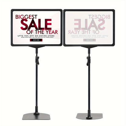 Adjustable 8.5x11" A-Frame Display Stand - Dual-Sided Poster Holder with Viewing Window, Durable Plastic, Ideal for Retail & Service Use, Black, Standing Shelf