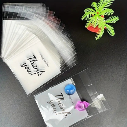 100pcs Mini Thank You Printed Self-Adhesive Gift Bags, Small to Medium OPP Self-Sealing Packaging Bags for Jewelry and Gift Storage, PP Material, Gift Packaging|Sleek Design|Clear Window Displa