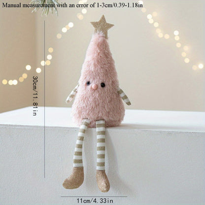 Cute Plush Christmas Tree Figurine Pendant with Stars & Striped Socks - Pink, White Green Fabric Holiday Decor for Home Living Room Windows No Electricity Needed Perfect for Xmas New Year Winter Tailgate Parties Halloween Fal