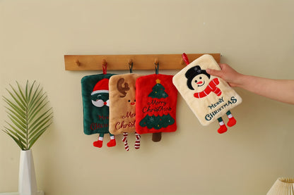 Christmas Hand Towels - Thick Quick-Dry Coral Fleece Kitchen & Bath Towels with Hanging Loop, Festive Santa/Reindeer/Merry Christmas Designs - Holiday Decor for Kitchen, Bathroom, Table Settings - Absorbent Cleaning Cloths, C