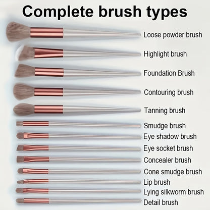 13pcs Makeup Brush Set + 2pcs Brown Makeup Sponges, Eye Shadow, Foundation, BB Cream, Concealer Makeup Brushes, Soft All-In-One Makeup Tools for Women