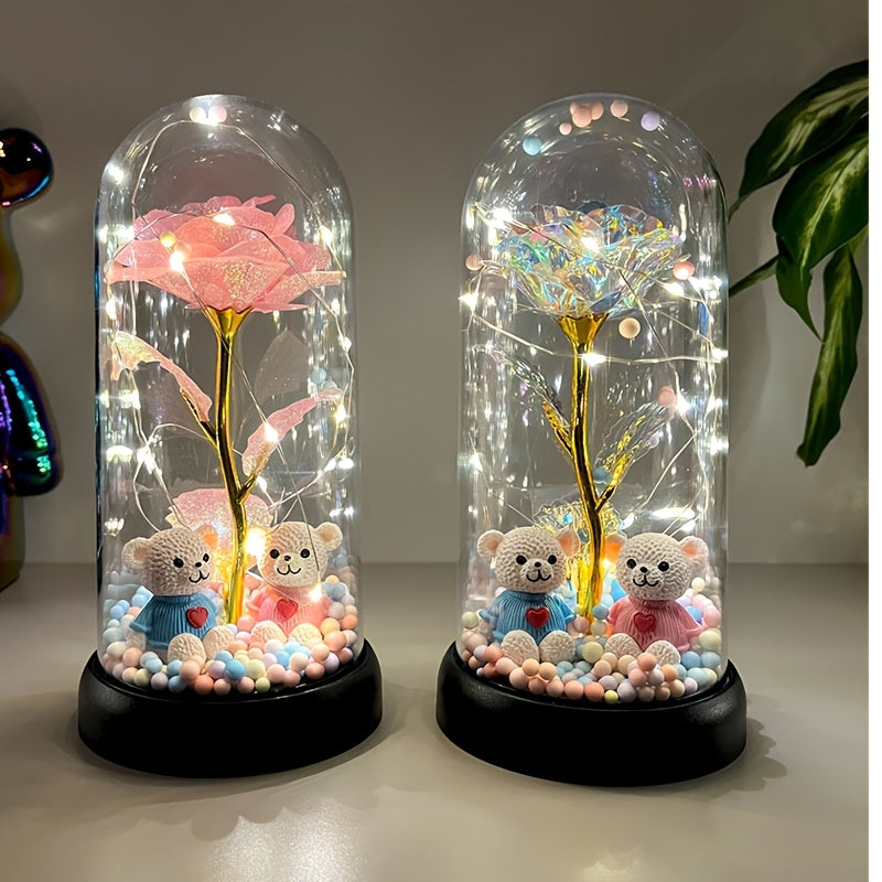 1pc Glow-in-the-Dark Rose Flower Decoration with LED-like Glow - Elegant Tabletop Centerpiece in Clear Dome, Battery-Powered (AAA Not Included) - Perfect Gift for Valentine's, Mother'S Day, Weddings, Birthdays, Christmas - Wo