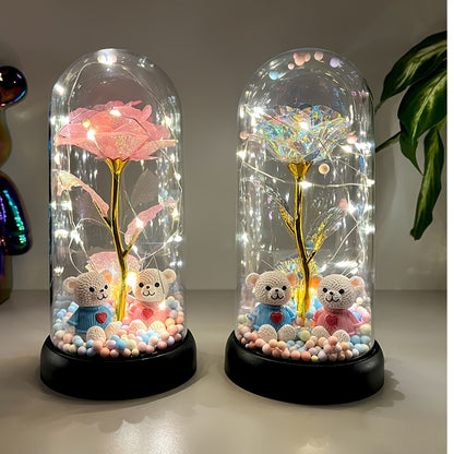 1pc Glow-in-the-Dark Rose Flower Decoration with LED-like Glow - Elegant Tabletop Centerpiece in Clear Dome, Battery-Powered (AAA Not Included) - Perfect Gift for Valentine's, Mother'S Day, Weddings, Birthdays, Christmas - Wo