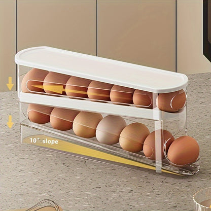 [Automatic Storage]12-14 Automatic Double-Layer Sliding Storage Box Kitchen Organizer Essential Storage Solution and Space-Saving Rack Refrigerator