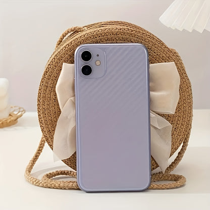 Elegant Coffee-Colored Round Woven Crossbody Bag with Pearl Bow Detail