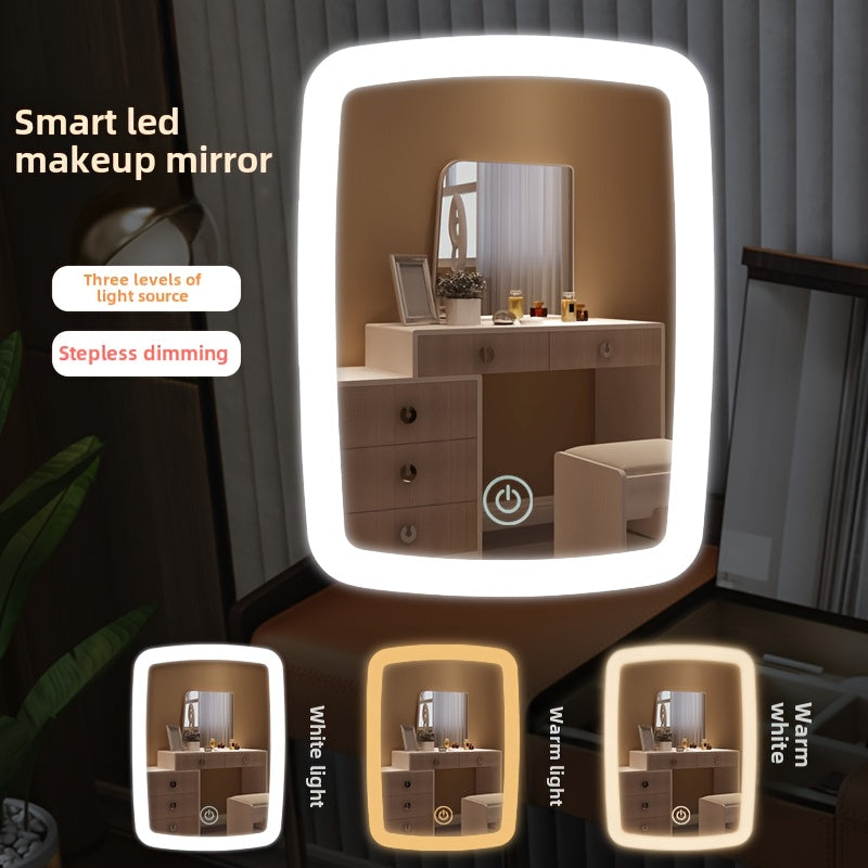 LED Makeup Mirror: Tri-Color Touch Control Dimmable Warm/White/Natural Light, Foldable & Portable Design (Battery Not Included), Long Press to Adjust Brightness – Perfect for Valentine'S Day/Birthday Gift