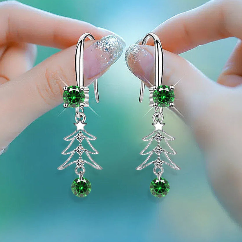 Christmas Tree Water Droplet Pendant Earrings