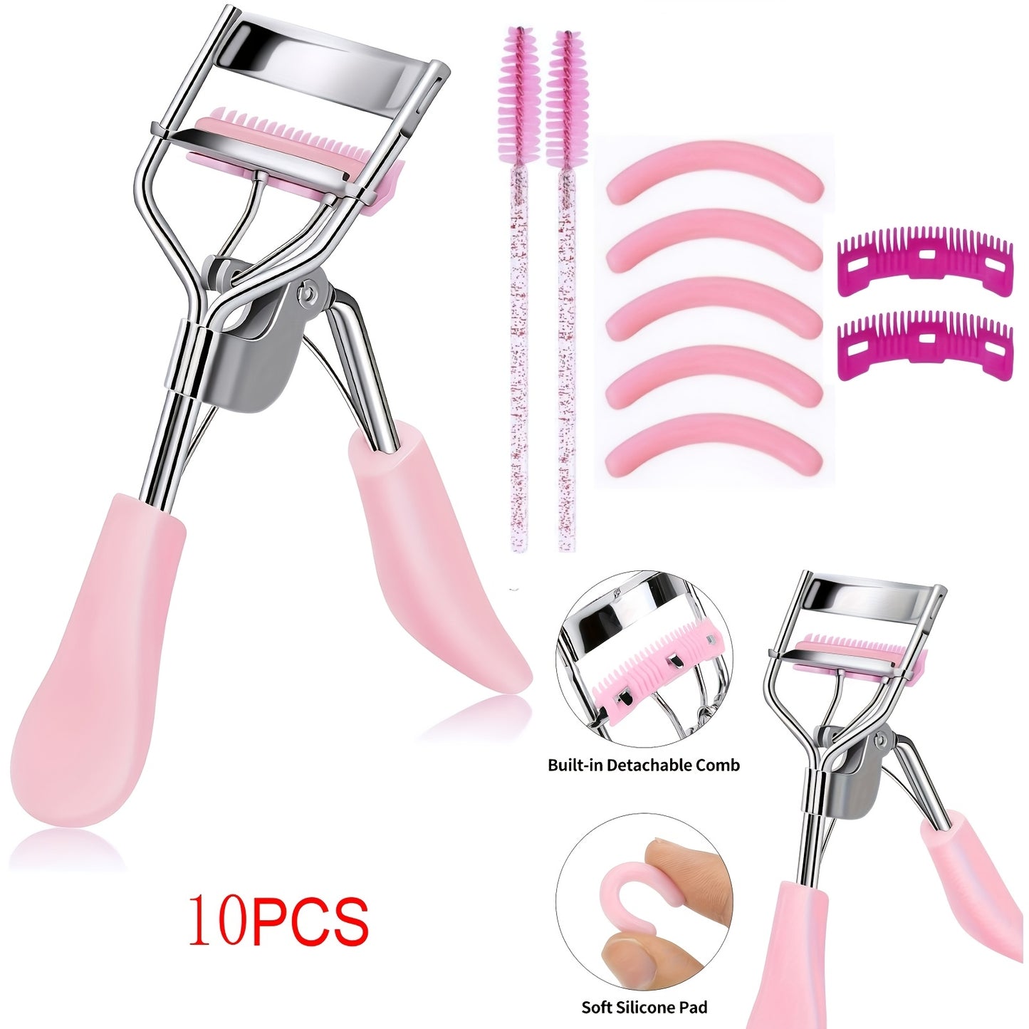 Eyelash Curler, Women's Eyebrow Brush Set, Eyelash Curler with Comb, Eyelash Comb Separator, 3-in-1 Mascara Brush, 2-in-1 Beveled Eyebrow Brush and Comb, Eyelash Curler Replacement Strip, Comb. Suitable for all eye shapes, qu