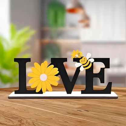 1pc Rustic Wooden Love Sign with Bee & Sunflower Design - Charming Country Farmhouse Decor for Office Desk, Bedroom, Tray, or Shelf - Easy Install, No Power Needed - Perfect Summer Gift, Bee Decor
