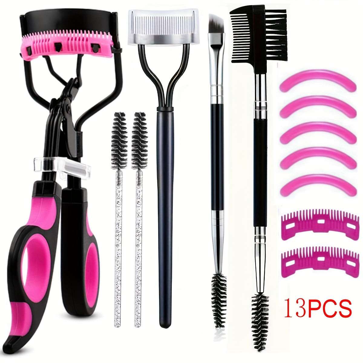 Eyelash Curler, Women's Eyebrow Brush Set, Eyelash Curler with Comb, Eyelash Comb Separator, 3-in-1 Mascara Brush, 2-in-1 Beveled Eyebrow Brush and Comb, Eyelash Curler Replacement Strip, Comb. Suitable for all eye shapes, qu