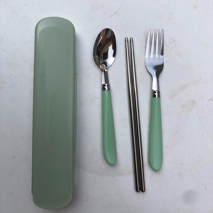 Stainless Steel Cutlery Set with Portable Storage Box - Durable Polished Finish, Includes Spoon, Fork, and Chopsticks, Ideal for Camping and Everyday Use, Camping Essentials|Sleek Cutlery Set|Durable Cutlery, Camping Utensils