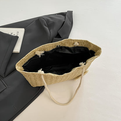 Large Capacity Wicker-Style Handbag with Magnetic Closure & Double Handle