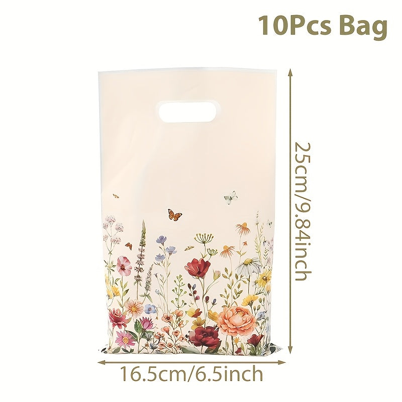 10/25/50pcs, Floral Theme Gift Bag, Wildflower Butterfly Handheld Bags, Spring Theme Party Packaging Bags, Youngsters Shower Party Supplies, Birthday Party Decoration, Wedding Anniversary Party Decor, Party Favor