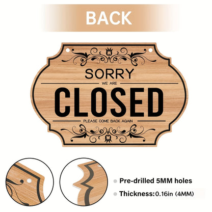 Double-Sided Open/Closed Sign - Durable PVC Business Hours Hanging Sign with Rope, Elegant Scrollwork Design for Shop, Bar, Hotel Wall or Window Display
