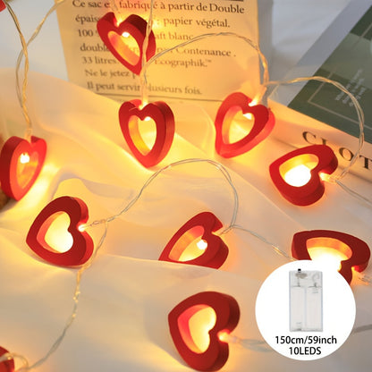 1pc Romantic Red Heart LED String Lights, Contemporary Battery-Powered Plastic Valentine'S Day Decorative Rope Light for Bedroom, Living Room, Party - Switch Control, No Battery Included