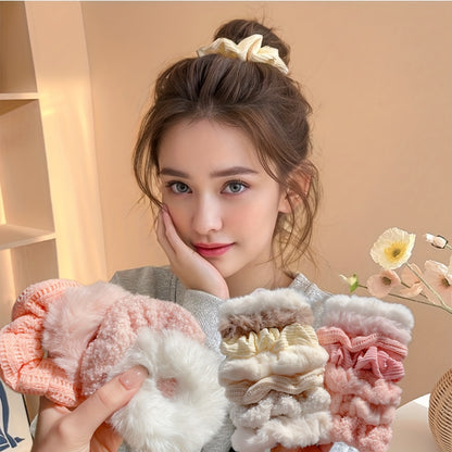 7pcs Premium Plush Hair Tie Set, Simple And Elegant, Suitable for Ponytails And Buns.