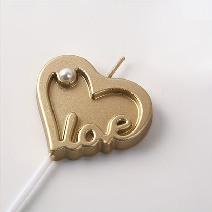 1pc Large Gold Plated Love Heart with Pearl Decoration Candle Cake Decoration