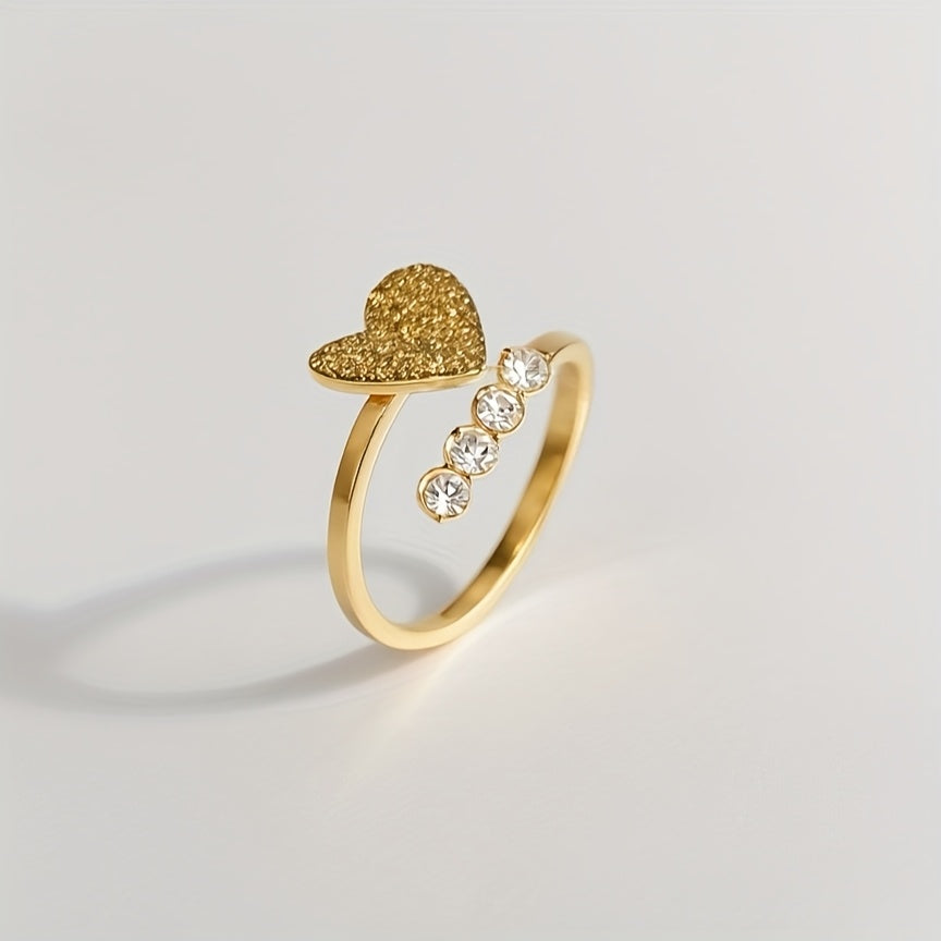 A Fashionable, Exquisite, Cute, Simple, Trendy, And Unique Stainless Steel Adjustable Open Ring with a Sweet Heart Design