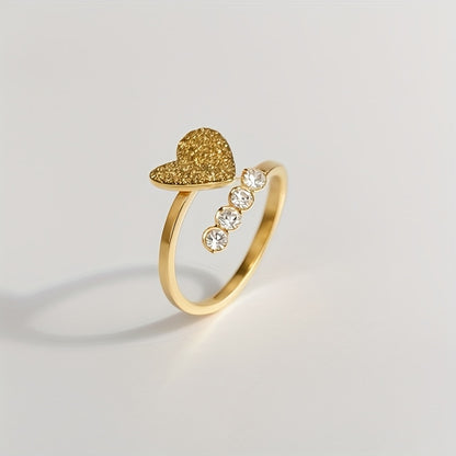 A Fashionable, Exquisite, Cute, Simple, Trendy, And Unique Stainless Steel Adjustable Open Ring with a Sweet Heart Design