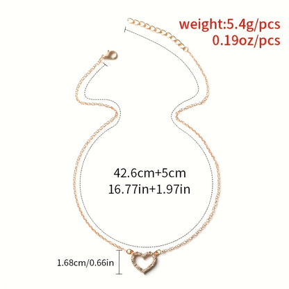 Elegant Golden-Tone Alloy Heart Pendant Necklace with Sparkling Rhinestones - Trendy Clavicle Chain for Women, Perfect for Casual Attire and Special Occasions, Seasonal Fashion Accessory|Chic Accessory|Alloy Chain