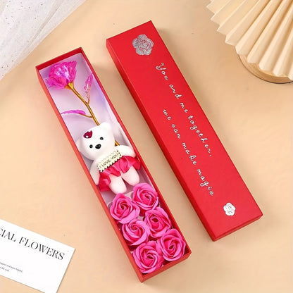 Creative Gift Box with Plush Bear And Artificial Roses - Ideal for Weddings, Birthdays, And Special Occasions, Romantic Gift Box|Playful Design|Durable Plastic Box, Flower Gift Box, Halloween, Christmas