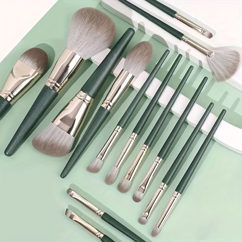 14 green cloud makeup brush set soft bristle loose plastered concealer brush full set of student affordable high quality portable brushes, Makeup Brushes Set, Makeup Brushes Set with Case, Makeup Brushes Set Professional, Mak
