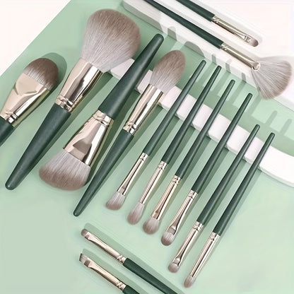 14 green cloud makeup brush set soft bristle loose plastered concealer brush full set of student affordable high quality portable brushes, Makeup Brushes Set, Makeup Brushes Set with Case, Makeup Brushes Set Professional, Mak