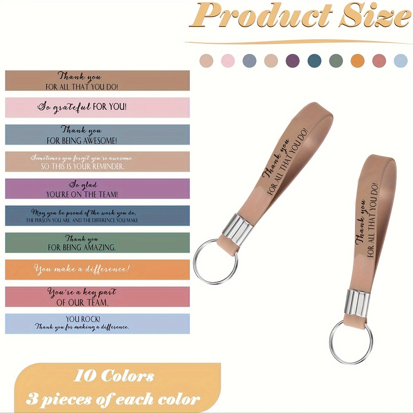 30 Pcs Inspirational Silicone Keychain Set – Employee Appreciation & Team Motivational Quotes – Durable Plastic & Metal Key Rings for Coworkers and Staff Gifts